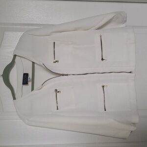 Bob Mackie XL White w/ Gold Zipper Pockets Zip Up Jacket - Classic